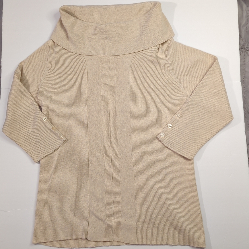 DB Womens Ivory Cowl Neck Knit Sweater 3/4 Sleeve Button Detail Top Size 1X